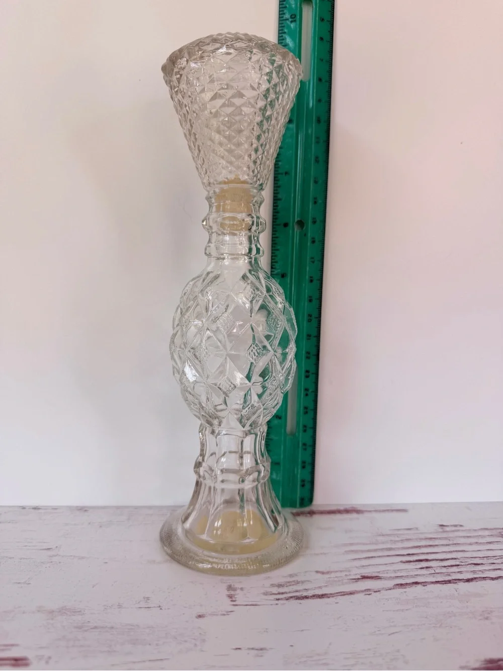 Avon Clear Pressed Glass Decorative Decanter (or Vase) with Diamond Pattern